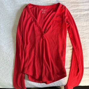 American Eagle Outfitters Red Henley Shirt